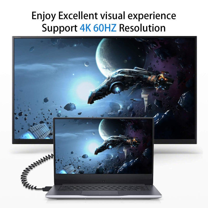 Duttek Micro HDMI to Standard HDMI Cable, Micro HDMI to HDMI Coiled Cable, Extreme Slim Down Angled Micro HDMI Male to HDMI Male Coiled Cable for 1080P, 4K, Ultra HD, 3D (1.2M/4FT) Down Angled 1.2M