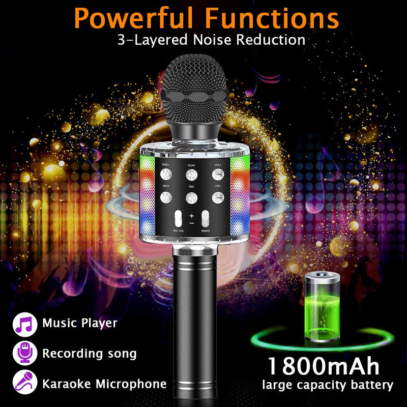 SunTop Wireless Karaoke Bluetooth Microphone, Bluetooth Microphone with Dancing LED Lights, Bluetooth Speaker Function Karaoke Player for Home KTV/Party/Kids Singing