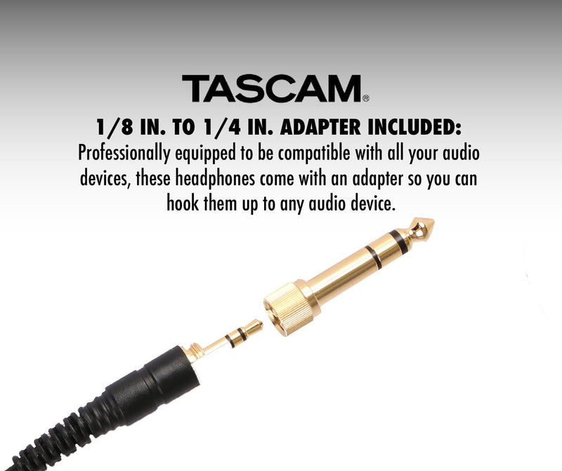 [AUSTRALIA] - Tascam TH-03 Studio Headphones – Closed Back, Padded, Adjustable Pro Audio Headset with Gold Tip 1/8 inch to 1/4 inch Adaptor 
