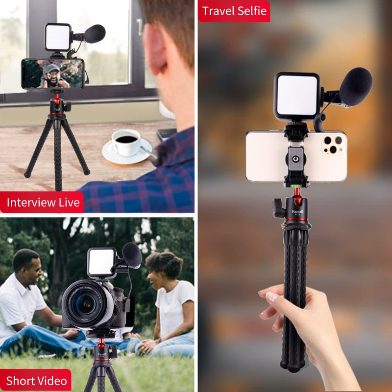 Vlogging Camera Kit, Video Kit for iPhone with Tripod+Microphone+Led Light for Camera and Phone