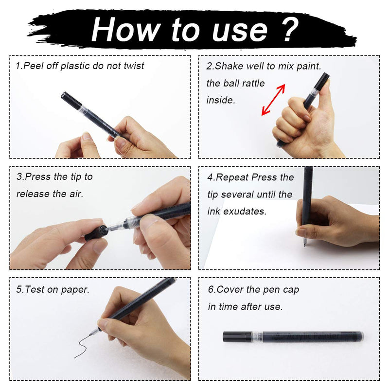 Paint Pen White Black Acrylic Marker Set for Rock Wooden Tire Metal Leather Glass Painting, 0.7mm Fine Point Quick Drying (3pcs Black +3pcs White) black,white