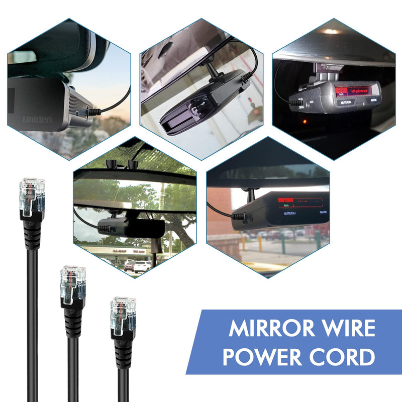 Radar Detector Hardwire Power Cord, Rearview Mirror Plug Cable, with Inline Fuse Holder,Suitable for Uniden Escort Beltronics Valentine One Cobra Whistler Radar Detector,3-Piece Set,16'' (RJ11) RJ11
