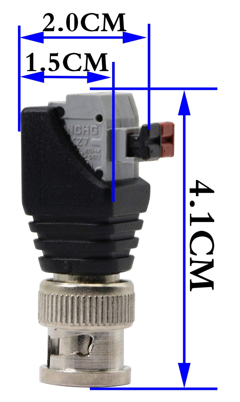 zdyCGTime BNC Video Baluns Adapter BNC Male Plug to 2 Pin/Way Screw Terminal Video Audio Spring Press Type Balun with Solderless Screw Terminal for Coax Cat5 to BNC CCTV Security Surveillance(10-pack)