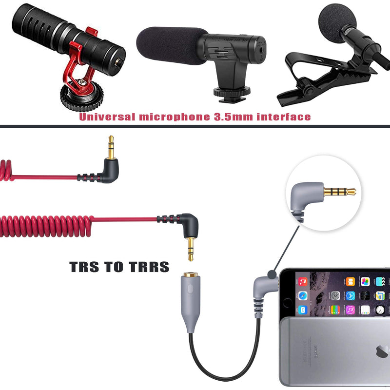 3.5mm TRRS to TRS Microphone Cable, TRRS Male to TRS Female Right Angle Mic Cord Connect iPhone, Smartphones, Tablets with Rode VideoMic, VideoMic Go, VideoMicro, BOYA Mic Lavalier Microphone 1 Pack