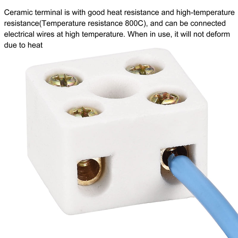 MECCANIXITY Porcelain Ceramic Terminal Block 20pcs 2 Way 5 Hole 3mm High Temperature 2W5H 21.5x19.5x14.2mm for Wire Connector