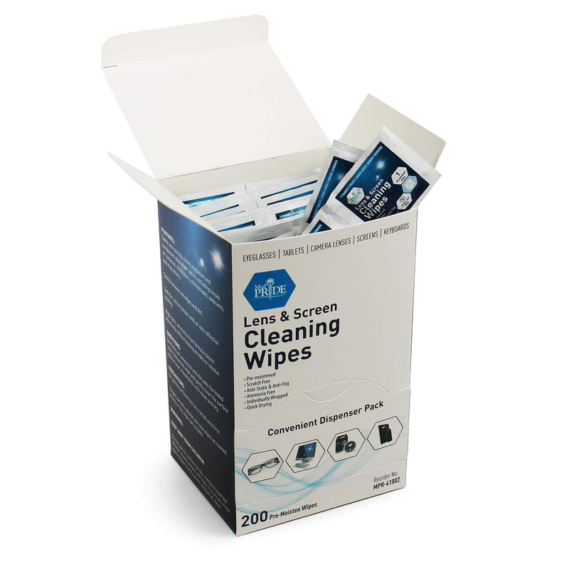 Medpride Premoistened Lens Wipes| Anti-Static, Anti-Fog, Quick-Dry & Scratch-Free| Cleaning Cloths for LED Touch Screen, iPhones, iPads, Computer Monitors, Eyeglasses, Camera Lenses, Laptop (200) 200