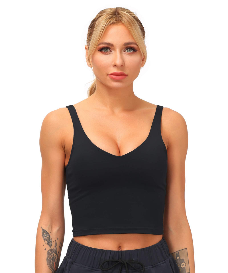 Dragon Fit Sports Bra for Women Longline Padded Bra Yoga Crop Tank Tops Fitness Workout Running Top X-Small Black