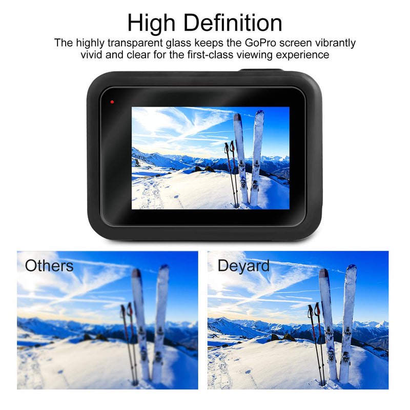 Deyard Screen Protector Compatible with GoPro Hero 8, Ultra Clear Tempered Glass Screen Protector + Tempered Glass Lens Protector + HD Front Display Lens Protector Compatible with GoPro Hero 8 Black - 6 pcs Screen Protector for Hero 8