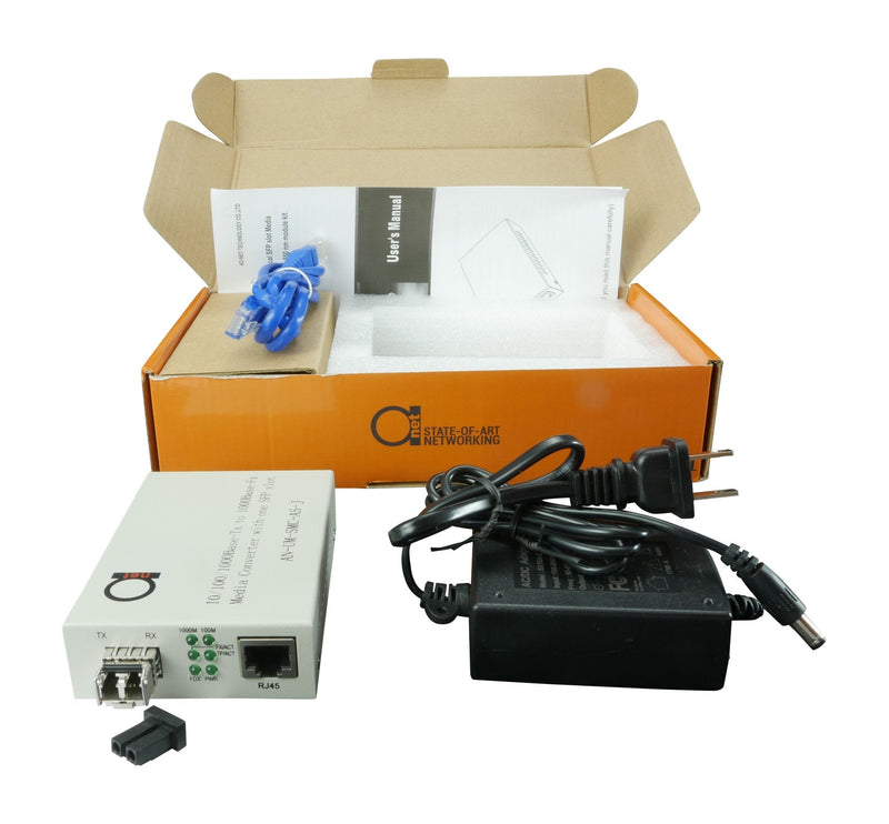 Multimode LC 850 nm Gigabit Fiber Media Converter - Includes SFP 550 m (0.34 Miles) LC – to UTP Cat5e Cat6 10/100/1000 RJ-45 – Auto Sensing Gigabit or Fast Ethernet Speed - Jumbo Frame - LLF Support