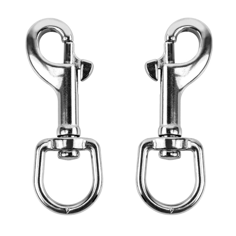 QWORK 3-1/2"Swivel Eye Bolt Snap Hook, 2Pcs, 316 Stainless Steel Single Ended Trigger Snap Clips for Diving/Pet Leash/Key Chain/Flag/Clothes Line