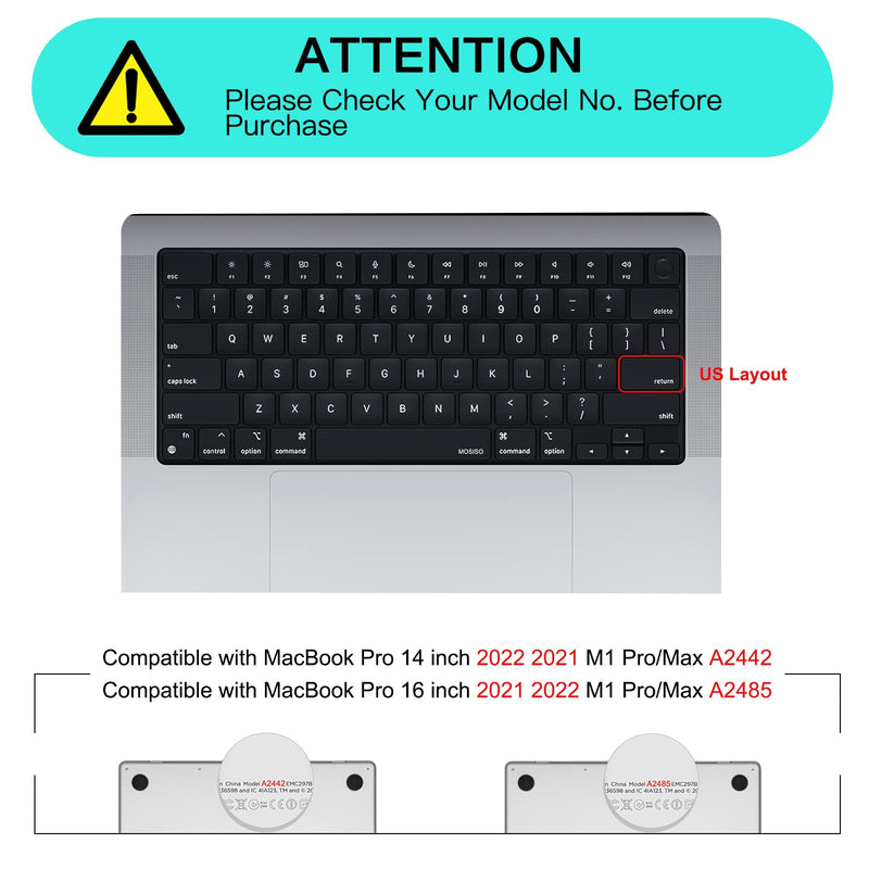 MOSISO Keyboard Cover Compatible with MacBook Pro 14 inch 2022 2021 M1 Pro/M1 Max A2442&Compatible with MacBook Pro 16 inch 2021 M1 Pro/M1 Max A2485,Protective Waterproof Silicone Skin, Black
