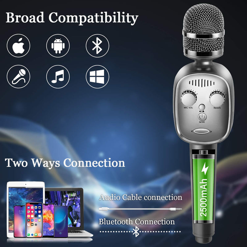 [AUSTRALIA] - Wireless Karaoke Microphone Bluetooth 5.0 Portable Handheld Karaoke Mic Machine with Voice Changer Vocal Remover Voice Recording Home Party for Android iOS All Smartphone(Gray) 