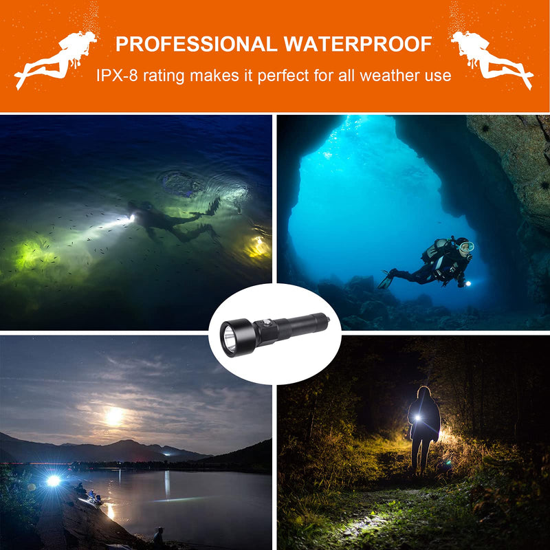 Odepro ND22 Diving Light, 1300 Lumens Scuba Night Dive Torch with 8 Degrees Narrow Beam Angle, IP68 Waterproof Submersible Flashlight with Battery Indicator, for 150 Meters Underwater Exploration