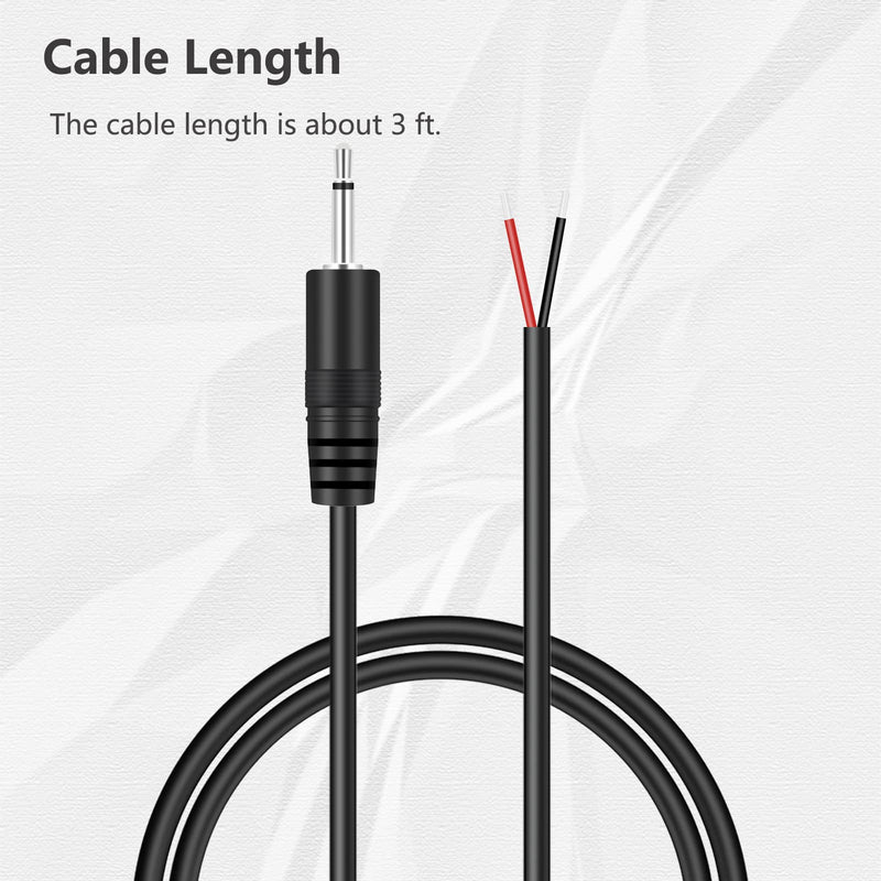 Bolvek 2 Pack 3ft 2.5mm TS Mono Male Plug Adapter Connector to Bare Wire Open End Pigtail Audio Cord for 2.5mm Jack Charging Cable Charger Cord Equipments