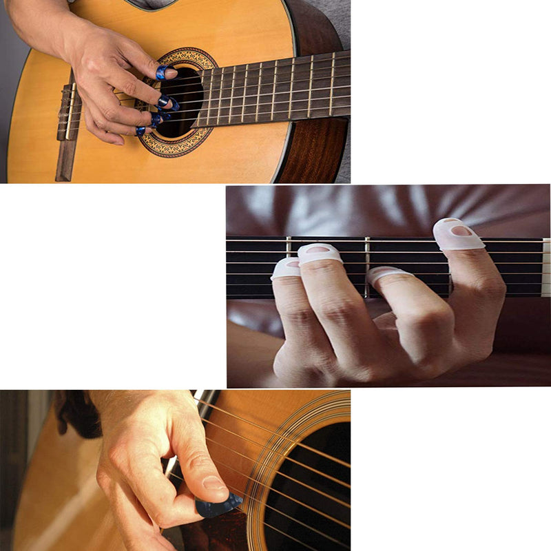 Non-square Finger Fingertip Protectors and Thumb Finger Picks,Fingertip Protection Covers Caps in 4 Size Suitable for Beginner to Playing Acoustic Guitar Ukulele Kalimba & Other String Instruments. Finger Protector