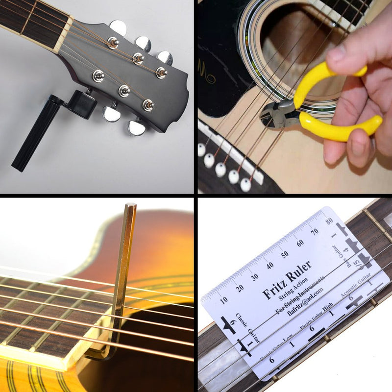 URlighting Guitar Repair Kit - Guitar Maintenance Fix Care Tools Set Includes Frets Nut File & String Winder & String Cutter & Hex Wrench & String Action Ruler for Guitar Ukulele Bass