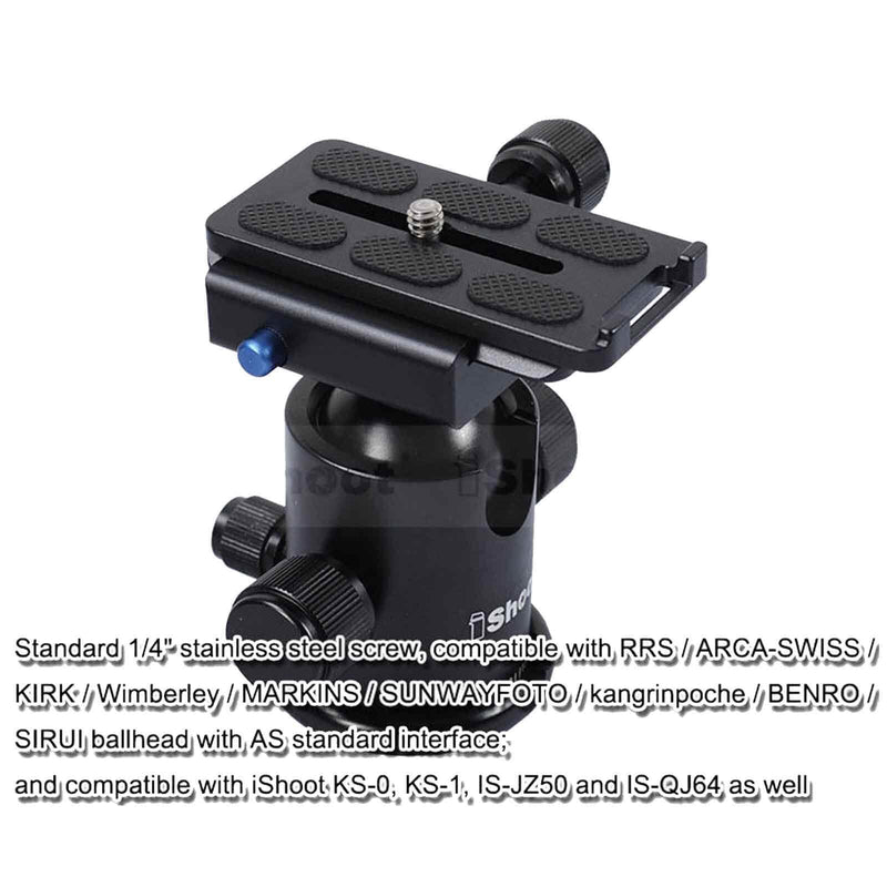 iShoot All-Metal 80mm Camera Quick Release Plate QS-80 with 1/4" Screw Compatible with Arca-Swiss Fit Tripod Ball Head Panning Head Panorama Head Panoramic Head Clamp