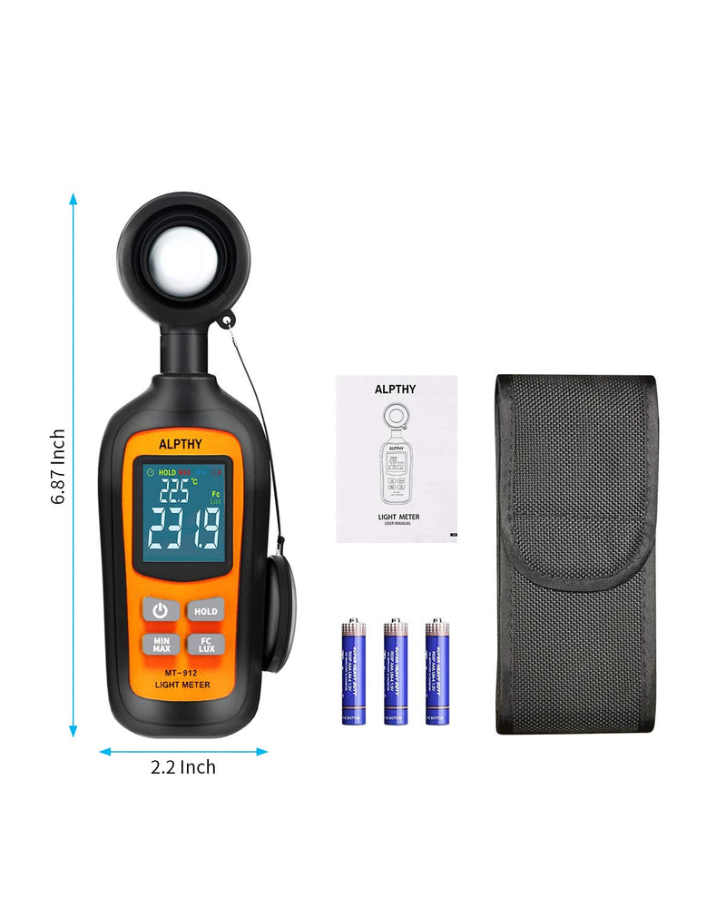 ALPTHY Light Meter Lux Meter Digital Illuminance Light Meter for Plants Handheld Ambient Temperature Measurer with Range up to 200,000 Lux,Color Back Light,MAX/MIN,Data Hold,Low Battery Indication