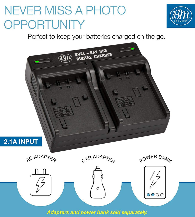 BM 2 NP-FV70 Batteries & Dual Charger for Sony FDR-AX700, PXW-Z90V, HXR-NX80, HDR-CX455 HDR-CX675, CX330, CX900, PJ340, PJ540, PJ670B, PJ810, FDR-AX33, FDR-AX53, FDR-AX100, NEX-VG10, VG20, VG30 VG900