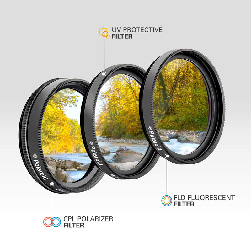 Polaroid Optics 62mm 3-Piece Filter Kit Set [UV,CPL,FLD] includes Nylon Carry Case – Compatible w/ All Popular Camera Lens Models 62 mm