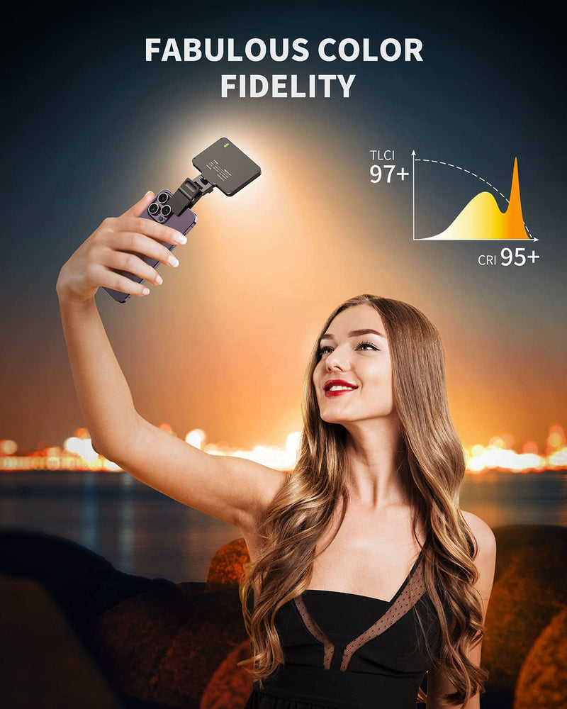Metal Selfie Light - Weilisi Rechargeable Clip-on Ultra-Thin Phone Light with Stepless Dimming, iPhone Light for Makeup, Video Conference, Compatible with iPhone, Android, iPad, Laptop (2000mAh)