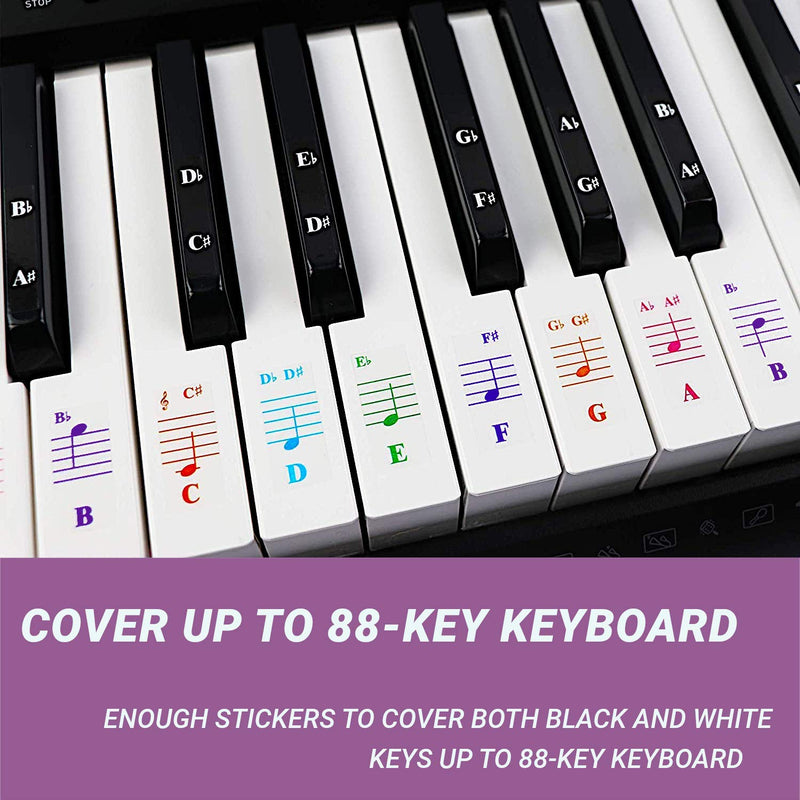 QMG Piano Stickers for Keys,Colorful Piano Keyboard Stickers for 49/61/ 76/88 Key Keyboard White and Black Keys, Removable, Kids Learning Piano, No Residue Leaves