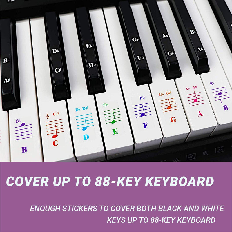 [AUSTRALIA] - QMG Piano Stickers for Keys,Colorful Piano Keyboard Stickers for 49/61/ 76/88 Key Keyboard White and Black Keys, Removable, Kids Learning Piano, No Residue Leaves 