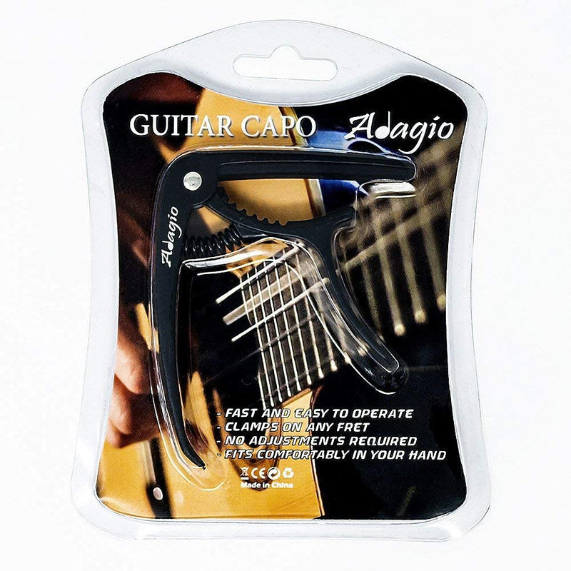 Adagio PRO DELUXE CAPO Suitable For Acoustic & Electric Guitars With Quick Release And Peg Puller In Black RRP £10.99 - Retail Packed