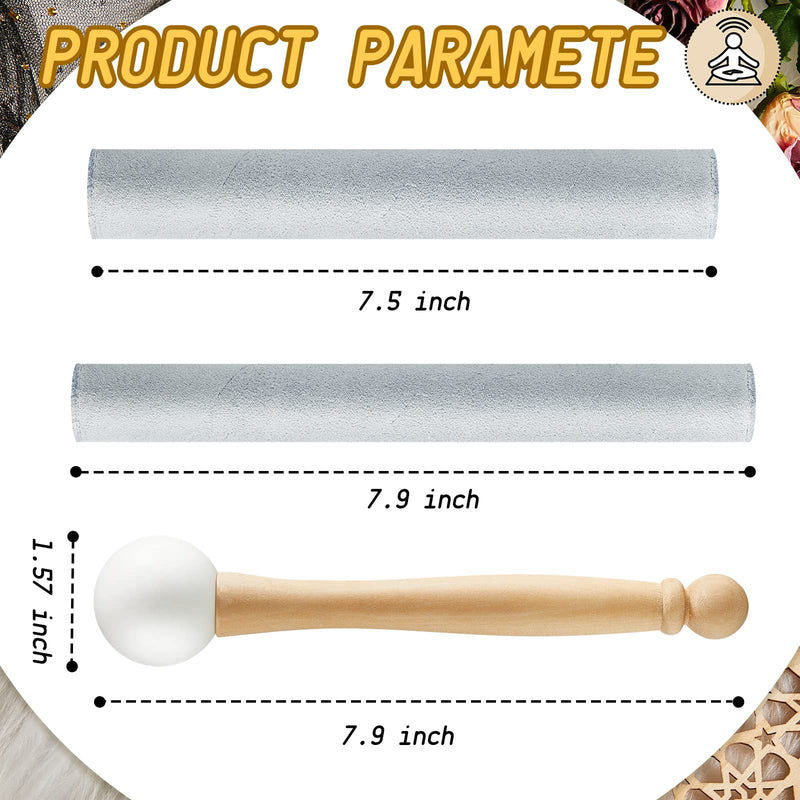 3 Pieces Crystal Singing Bowl Mallet Set, Include Thick Suede Striker Solid and Hollow Sound Bowl Stick, Crystal Singing Bowl Rubber Mallet with Wood Handle for Playing Singing Bowl