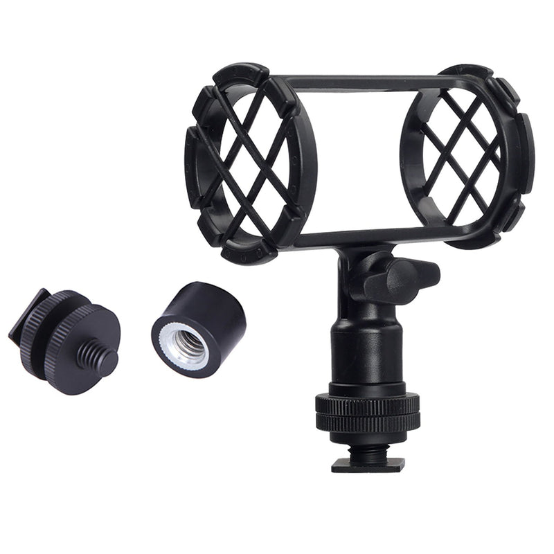 Shock Mount for Shotgun Mic Interview Recording, BOYA BY-C04 Camera Microphone Shockmount & Hot Shoe Mount for Professional Shotgun Microphone Senheisser ME66 Rode NTG-2 NTG-1 Audio-Technica AT-875R