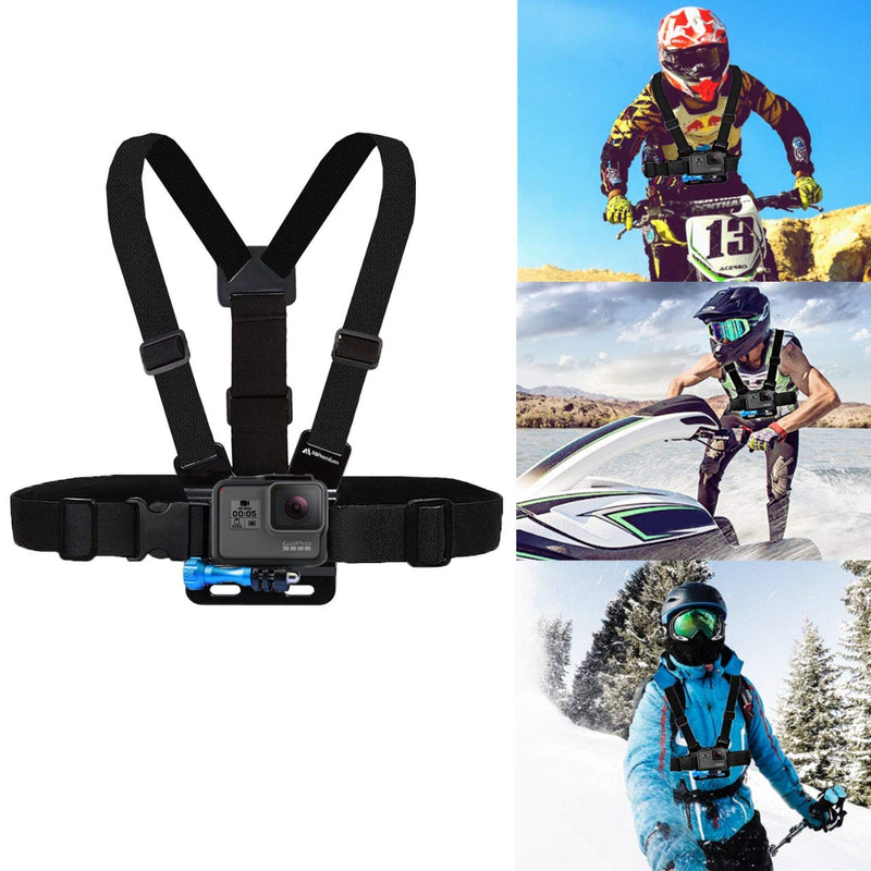 MiPremium Chest Mount Harness Compatible with GoPro Hero 9 8 7 6 5 4 3 3+ 2 Fusion Session Black Silver & AKASO EK7000 Sjcam Sports Cameras Adjustable Body Strap Jhook & Aluminum Thumbscrew Accessory