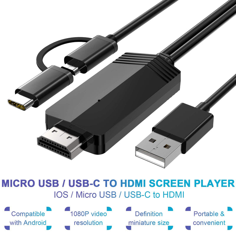 2-in-1 USB Type C Micro USB to HDMI Cable, Weton MHL to TV HDMI Adapter 1080P HD HDTV Mirroring & Charging Cable, Digital AV Video Adapter for Android Smartphone to TV Projector Monitor 6.6ft