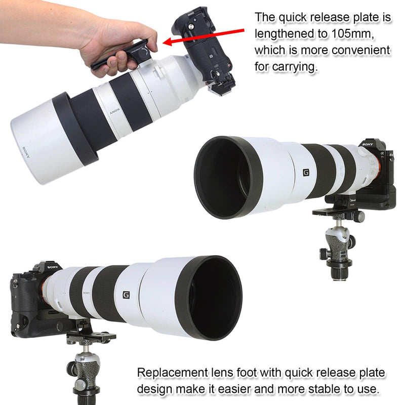 iShoot Lens Collar Replacement Foot, Tripod Mount Rings Stand Base Compatible with Sony FE 200-600mm f/5.6-6.3 G OSS Lens SEL200600G, Built-in Arca-Swiss Fit Camera Quick Release Plate Dovetail Groove