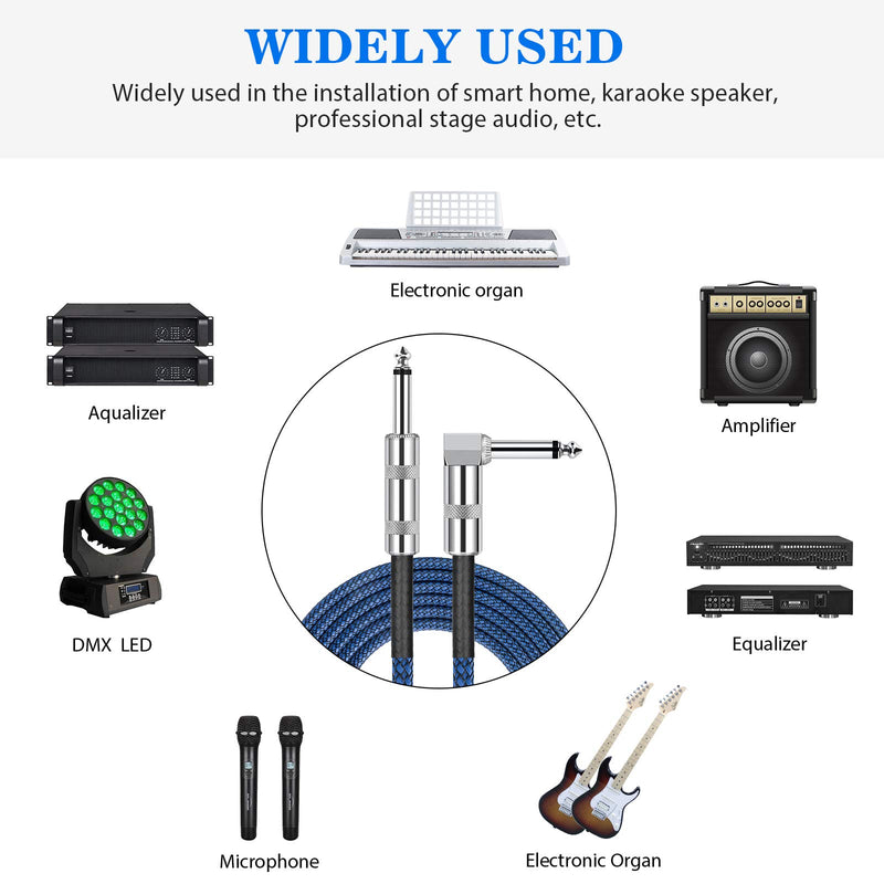 [AUSTRALIA] - 1/4 Inch Cable Guitar Cable 10 Ft Straight to Right Angle 1/4 Inch 6.35mm Plug Bass Keyboard Instrument Cable Blue and Black Tweed Cloth Jacket, Electric Mandolin, pro Audio JOLGOO 10 Feet Blue Black 