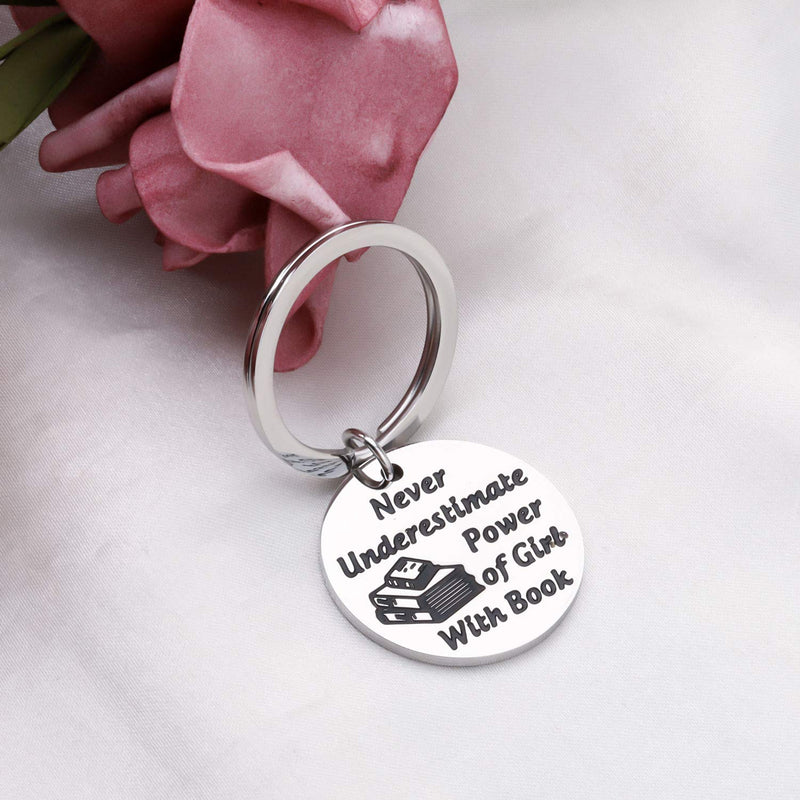 AKTAP Ruth Bader RBG Quote Gift Never Underestimate Power of Girl with Book Reader Key Ring for Book Lovers