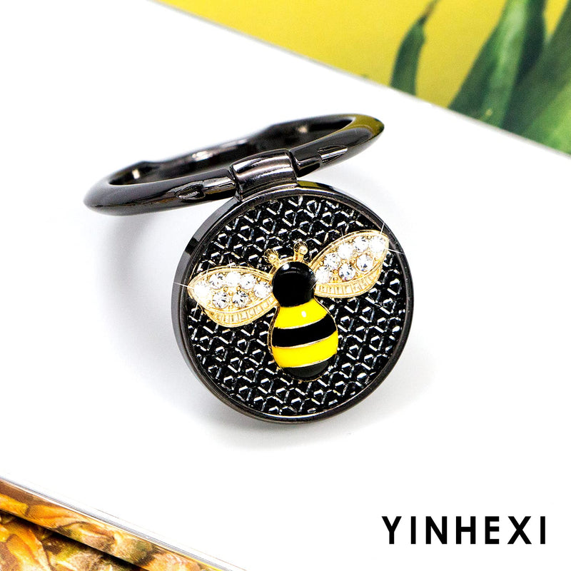 YINHEXI Phone Ring Holder Finger Kickstand, Cell Phone Ring Holder Finger Grip 360 Degree Rotation, with Crystal Stone Enamel Bee (Black) Black