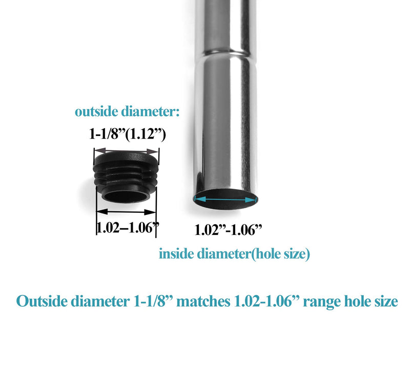 Plastic Plugs Tubing End Caps- Furnigear Black Chair End Cap 1 1/8” Outside Bottom Round Tubing Caps Round Furniture Slides Glides (24pack) 1 1/8"-24pack