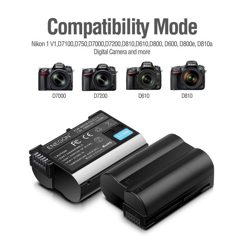 EN-EL15 /EL15a/EL15b Replacement Battery (2 Pack) and Smart LED Dual Charger Kit for Nikon EN-EL15/15a and Compatible with Nikon Z6,Z7,D500, D600, D610, D750, D800, D810, D810a, D850, D7100…
