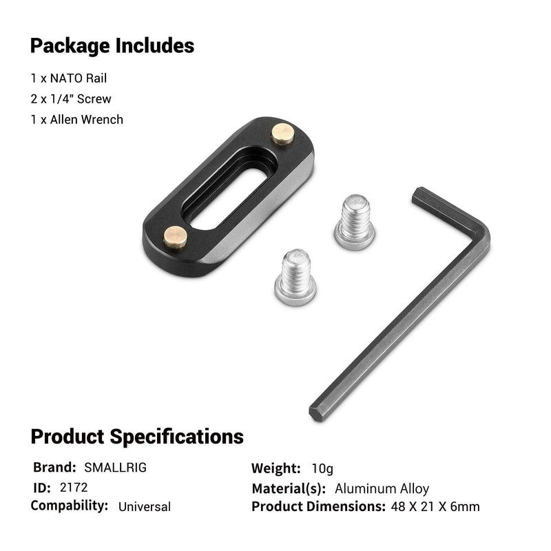 SMALLRIG Mini Anti-Off Quick Release NATO Rail (Thickness 6mm, Length 48mm) for NATO Handle, Camera Cage - 2172