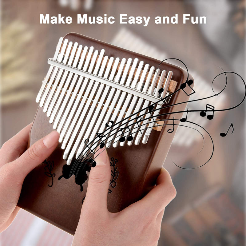 Kalimba Thumb Piano 21 Keys, Solid Wood Thumb Piano Mahogany Portable Finger Piano with Learning Instruction and Tune Hammer, Musical Instrument for Kids Adult Beginners