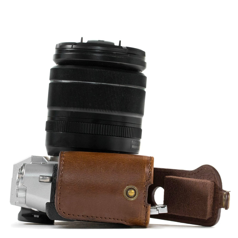 MegaGear Ever Ready Leather Camera Case and Strap Compatible with Fujifilm X-T30, X-T20, X-T10 (16-50mm / 18-55mm Lenses) Dark Brown