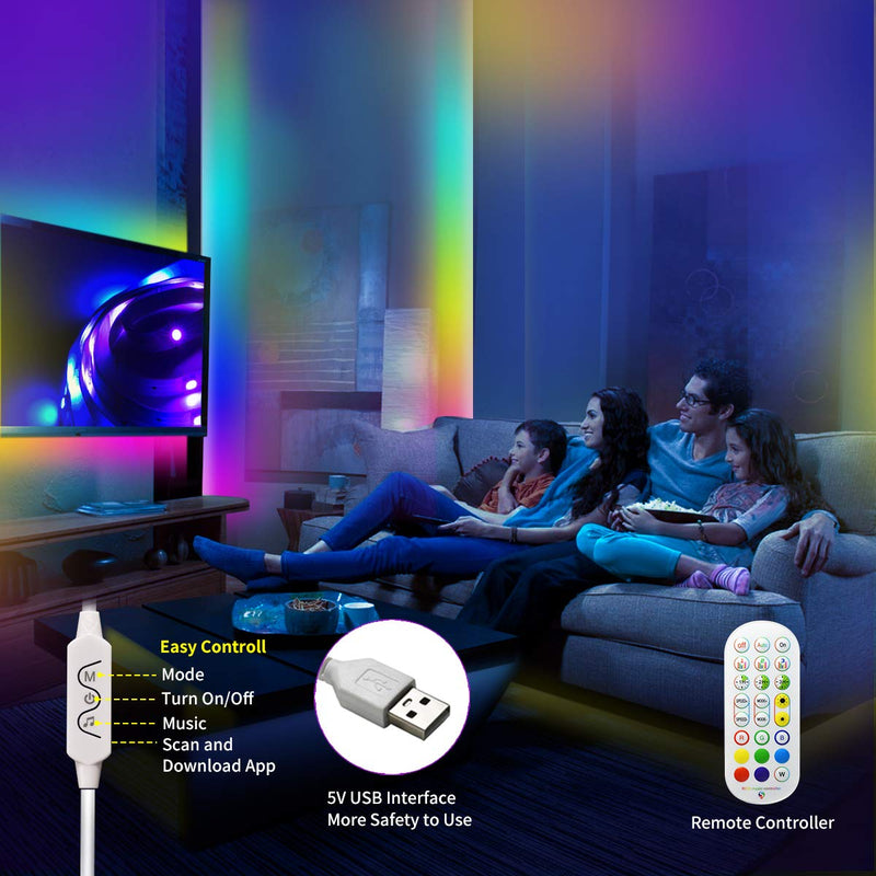 LED Strip Lights 16.4ft for Bedroom DAYMEET Color Changing Music Sync with Segmented Individually by App Control and Remote Control Rainbow LED Lights Strip for Room Dreamcolor 16.4ft