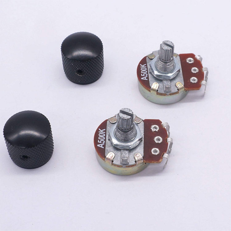 Taiss / 2pcs A500K Split Shaft Audio Guitar Potentiometers 15mm Volume Taper Variable Music Potentiometers+2pcs metal knob（Black）wh138-A500K-knob10bk