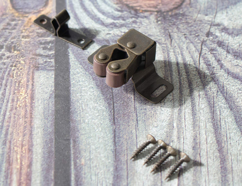 Double Roller Catch with High Feet Bronze, Steel Latch 1.9"L with Screws for Cabinet Cupboard Closet Door, Metal Hardware (Set of 16)