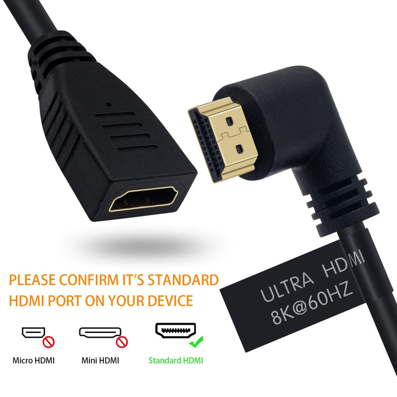 Poyiccot 8K HDMI Extension Cable, Left Angle HDMI 2.1 Cable 90 Degree 8K HDMI Male to Female HDMI 2.1 Cable 48Gbps High Speed 8K 60Hz, 4K 120Hz, 3D Ultra HDR HDMI Extension Cable 2feet(M/F Left) Left Angle 8K HDMI 2.1 Cable