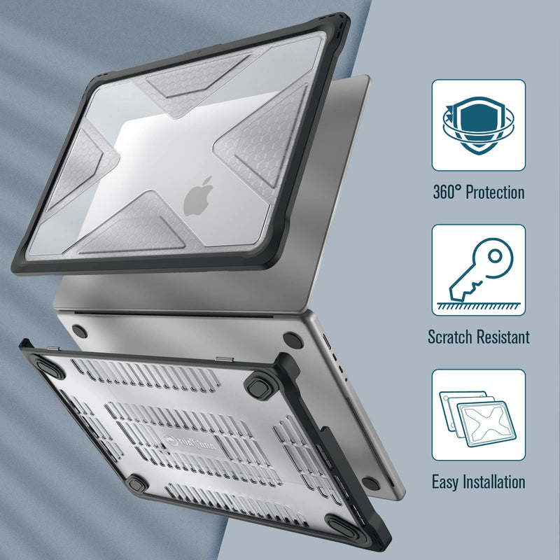 Fintie Protective Case for MacBook Pro 16 Inch Case A2485 (2021 Release) - Heavy Duty Rugged Hard Shell Case Cover with TPU Bumper for MacBook Pro 16" M1 Pro / Max Chip with Touch ID, Crystal Clear A-Crystal Clear