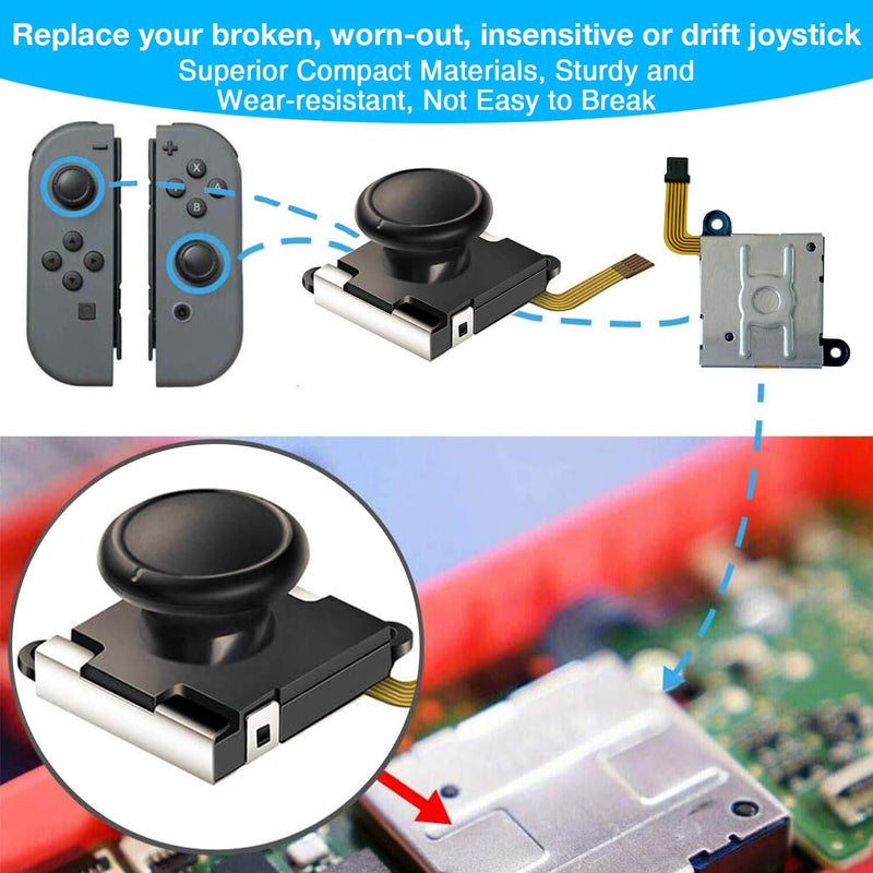 Antimbee (4 Pack) Joystick Replacement for Joycon, Switch Analog Stick Parts for Nintendo Switch Joy Con, Controller Repair Kit Include 4 Thumb 3D Sticks,2 Metal Buckles,Pry Tools,6 Thumbstick Grips