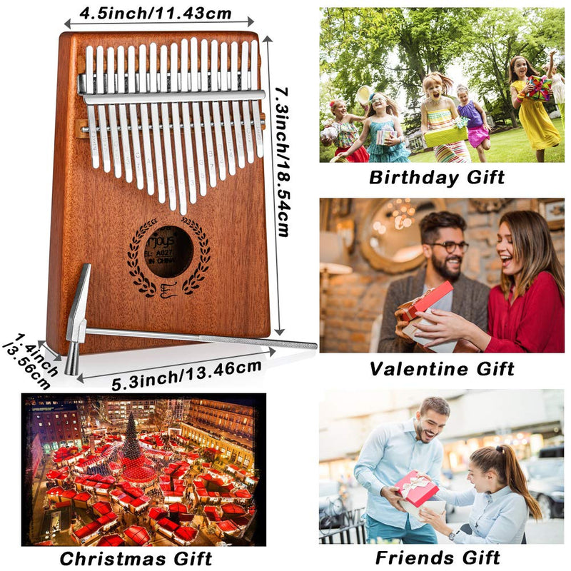 Kalimba 17 Keys Thumb Piano with Protective Case, Fast to Learn Songbook, Tuning Hammer, All in One Kit Mahogany