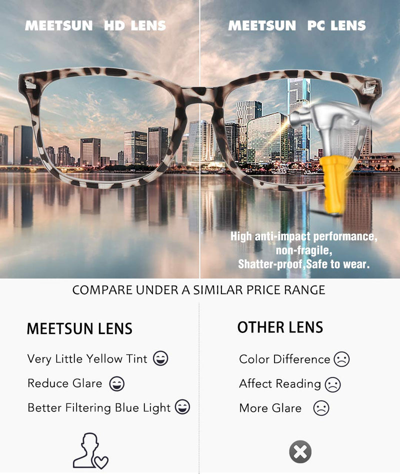 MEETSUN Blue Light Blocking Glasses, Anti Eye Strain Headache (Sleep Better),Computer Glasses UV400 Transparent Lens B (Leopard + Transparent Frame) /Clear Lens 2 Pack 53 Millimeters