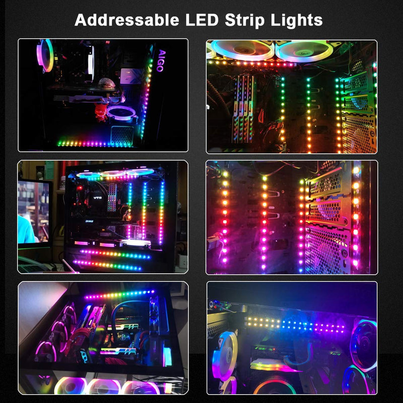 [AUSTRALIA] - Addressable PC RGB LED Strip, Magnetic Rainbow PC Case Lighting, 2PCS Strips 42LEDs for 5V 3-pin ARGB LED headers, for ASUS Aura SYNC, Gigabyte RGB Fusion, MSI Mystic Light Sync Motherboard Rainbow 2 Strips, Fit for 5v 3-pin, 42 Leds 